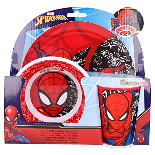 Stor Melamine Set Without Orla 3 PCS (Plate, Bowl and Glass 260 ML) Spiderman Urban Web, Multicoloured, Estándar