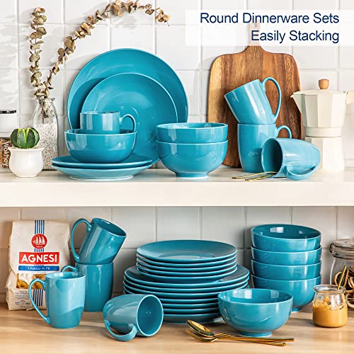 LOVECASA, Series Sweet, Porcelain Round Dinner Set Navy Blue 16 Pieces Kitchen Dinnerware Service Plate Ceramic Crockery Set with 4-Piece Dinner Plates, Dessert Plate, Bowls and Mugs, Service for 4