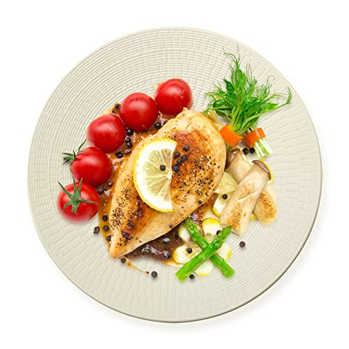 EZOWare 8-Piece Dinnerware Set, Stoneware Service for 2 with Woven Pattern, Large Round Dinner Plates, Salad Plates, Soup Bowls, Cereal Bowls - Sandy Khaki