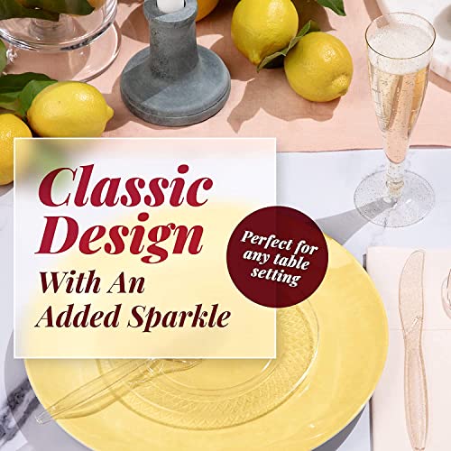 LATERN 54Pcs Plastic Champagne Flutes, 150ml Gold Glitter Champagne Glasses Reusable Stemmed Party Wine Cups for Garden Wedding Anniversary Shower Parties (5 x 17cm)