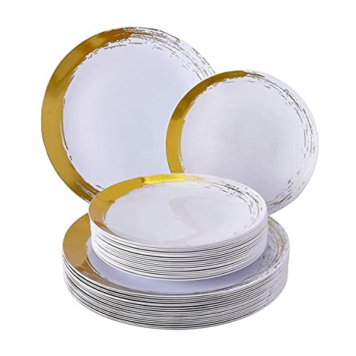 Silver Spoons Brushed DINNERWARE Set | 20 Dinner Plates | 20 Side Plates | Heavy Duty Materials | for Upscale Wedding and Dining (Gold)