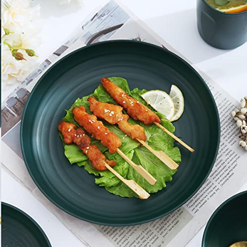 Kyraton Plastic Dinnerware Set of 16 Pieces, Unbreakable and Reusable Light Weight Plates Mugs Bowls Dishes Easy to Carry and Clean Microwave Safe BPA Free Dishwasher Safe Service for 4 (Dark Green)