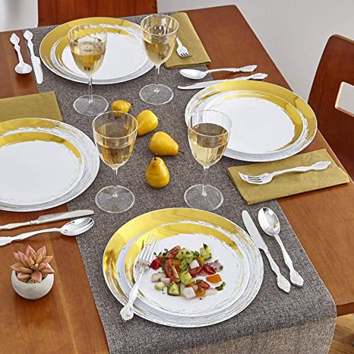 Silver Spoons Brushed DINNERWARE Set | 20 Dinner Plates | 20 Side Plates | Heavy Duty Materials | for Upscale Wedding and Dining (Gold)
