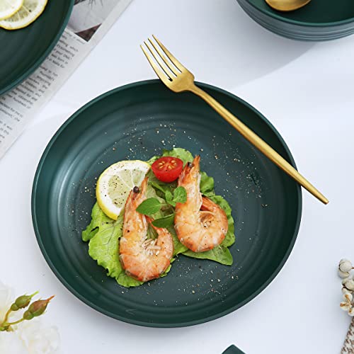 Kyraton Plastic Dinnerware Set of 16 Pieces, Unbreakable and Reusable Light Weight Plates Mugs Bowls Dishes Easy to Carry and Clean Microwave Safe BPA Free Dishwasher Safe Service for 4 (Dark Green)