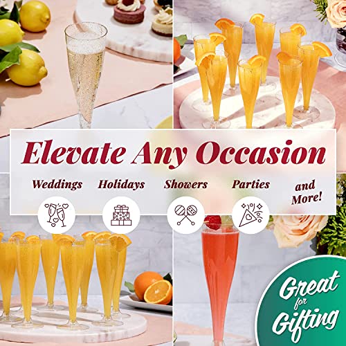 LATERN 54Pcs Plastic Champagne Flutes, 150ml Gold Glitter Champagne Glasses Reusable Stemmed Party Wine Cups for Garden Wedding Anniversary Shower Parties (5 x 17cm)