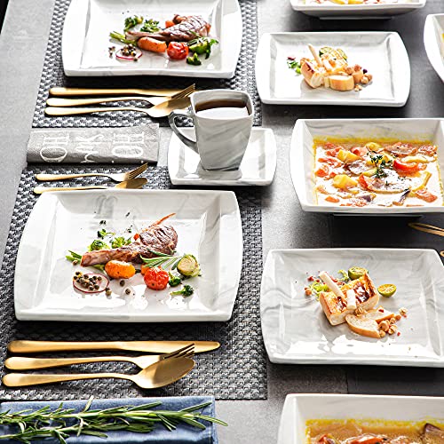MALACASA Dinner Sets, 60-Piece Square Plates and Bowls Set with 12 Piece Porcelain Dinner Plates/Dessert Plates/Soup Plates/Cup and Saucers, Tableware for 12, Marble Grey, Series Blance