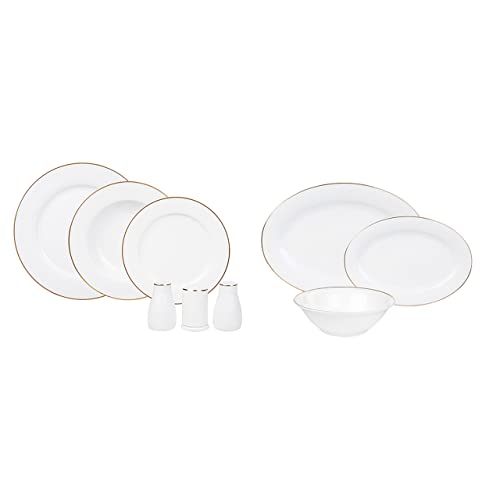 Karaca Lexi Gold Dinnerware Set for 12, 8 Settings with 4 Free, 56 Piece, Dinner Plates, Cake Plates, Soup Bowls, Salt, Pepper Shakers, Dish Set, Dishwasher Safe, Plates and Bowls Sets, Gold