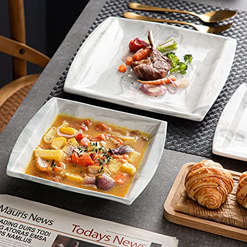 MALACASA Dinner Sets, 60-Piece Square Plates and Bowls Set with 12 Piece Porcelain Dinner Plates/Dessert Plates/Soup Plates/Cup and Saucers, Tableware for 12, Marble Grey, Series Blance