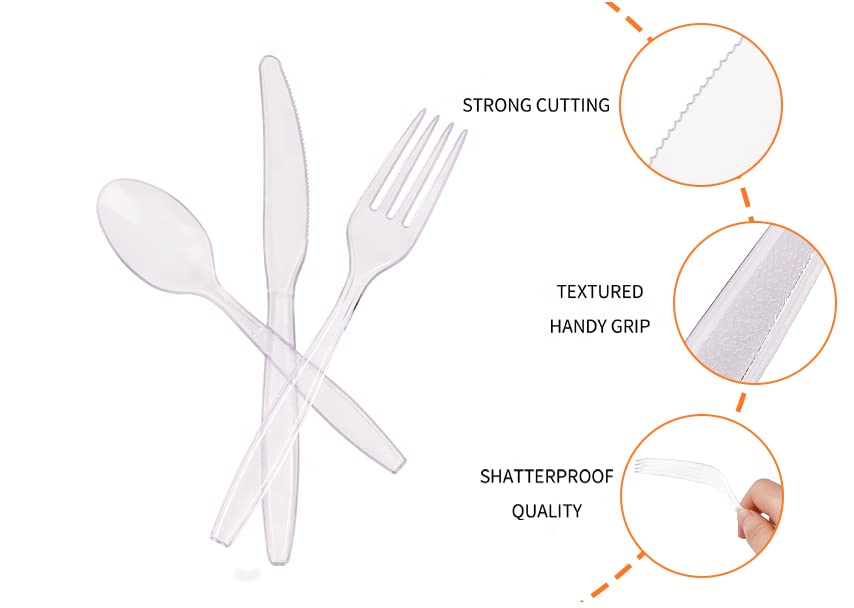 Strong Clear Re-Usable Plastic Cutlery | Reusable Cutlery for Party, Birthday, Christmas | Tableware and Dinnerware Clear Plastic Fork, Spoon and Knife (Knife - 25 Pieces)