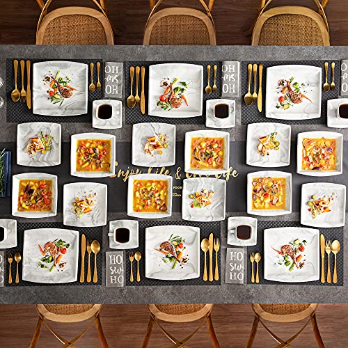 MALACASA Dinner Sets, 60-Piece Square Plates and Bowls Set with 12 Piece Porcelain Dinner Plates/Dessert Plates/Soup Plates/Cup and Saucers, Tableware for 12, Marble Grey, Series Blance