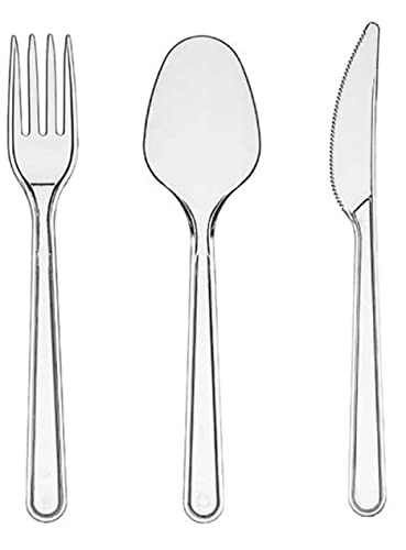 Strong Clear Re-Usable Plastic Cutlery | Reusable Cutlery for Party, Birthday, Christmas | Tableware and Dinnerware Clear Plastic Fork, Spoon and Knife (Knife - 25 Pieces)