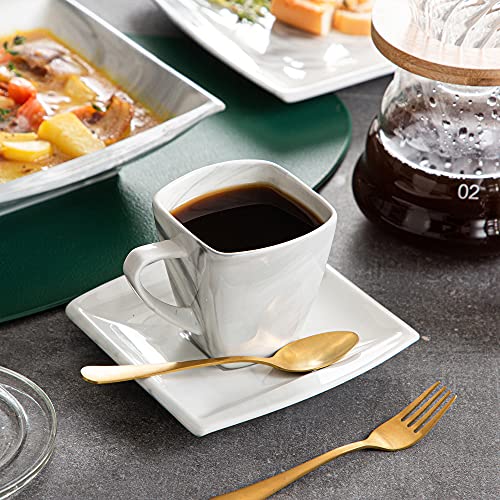 MALACASA Dinner Sets, 60-Piece Square Plates and Bowls Set with 12 Piece Porcelain Dinner Plates/Dessert Plates/Soup Plates/Cup and Saucers, Tableware for 12, Marble Grey, Series Blance