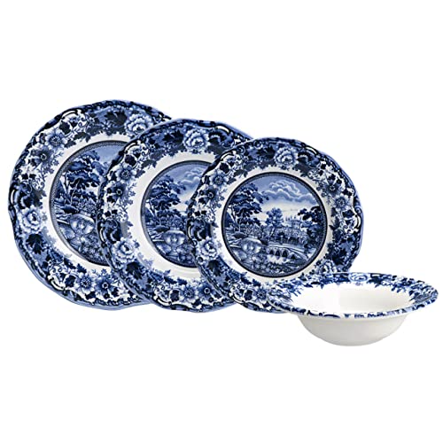 KARACA New Blue Odyssey Dinnerware Set of 6, 24-Pieces Stoneware Crockery Set, Glaze Coating White-Blue Aesthetic, Stylish Patterns, Stoneware Dinner Set, Soup and Dessert, Salad Bowls, Kitchen Plates