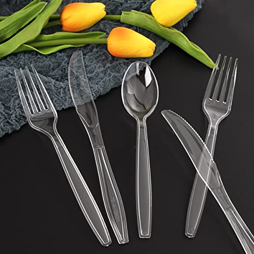 Strong Clear Re-Usable Plastic Cutlery | Reusable Cutlery for Party, Birthday, Christmas | Tableware and Dinnerware Clear Plastic Fork, Spoon and Knife (Knife - 25 Pieces)