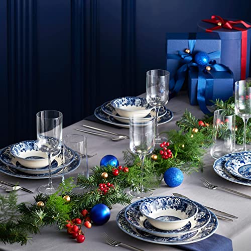 KARACA New Blue Odyssey Dinnerware Set of 6, 24-Pieces Stoneware Crockery Set, Glaze Coating White-Blue Aesthetic, Stylish Patterns, Stoneware Dinner Set, Soup and Dessert, Salad Bowls, Kitchen Plates