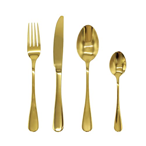 Cutlery Set Gold Plated Stainless Steel 16 Piece Set Forks Spoon Wedding Christmas Dinnerware Glim&Glam