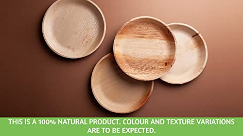 FOOGO Green 125pcs Disposable Palm Leaf Plates and Wooden Cutlery Set, 25 Large Round Plates, 25 Small Side Plates, 25 Spoons, 25 Forks, 25 Knives, Party Wedding Plates, Eco Friendly Biodegradable