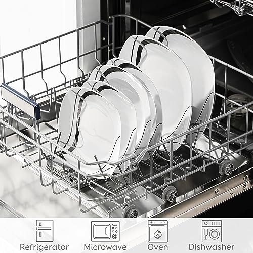 VEWEET 'Fiona' 18-Piece Dinner Set Porcelain Ivory White Black Lines Dinnerware Set of 6 * 9.75" Dinner Plate, 6 * 7.5" Dessert Plate, 6 * 8.5" Soup Plate, Service for 6