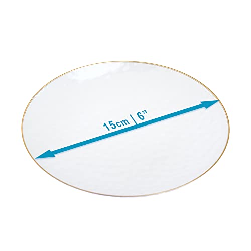 STACKABLES 20 Pcs Clear Round Plates ~ 6" Hammered Plate with Gold Rim ~ Lightweight Reusable Dinnerware Plates for Receptions Weddings Parties Banquets Events & Table Decoration