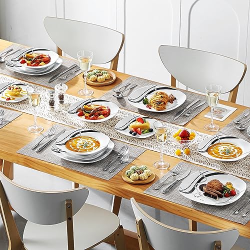 VEWEET 'Fiona' 18-Piece Dinner Set Porcelain Ivory White Black Lines Dinnerware Set of 6 * 9.75" Dinner Plate, 6 * 7.5" Dessert Plate, 6 * 8.5" Soup Plate, Service for 6