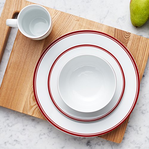 Amazon Basics Cafe Stripe Dinnerware Set with 16-Pieces - Red