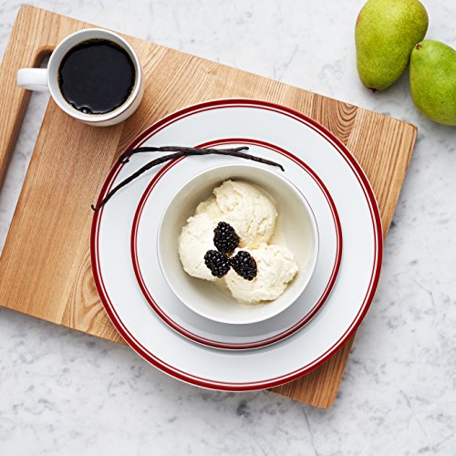 Amazon Basics Cafe Stripe Dinnerware Set with 16-Pieces - Red