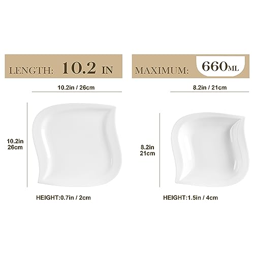 MALACASA Plates and Bowls Set, 12-Piece Dinner Sets Tableware with 6-Piece Porcelain Dinner Plates and 6-Piece Soup Plates, Plate Set for 6, Series Elvira, Ivory White