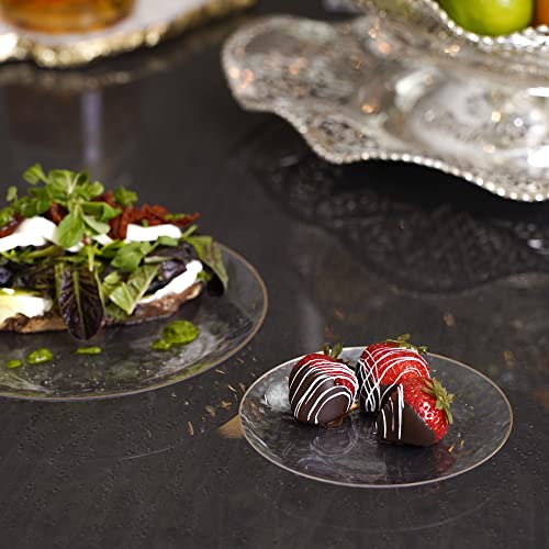 STACKABLES 20 Pcs Clear Round Plates ~ 6" Hammered Plate with Gold Rim ~ Lightweight Reusable Dinnerware Plates for Receptions Weddings Parties Banquets Events & Table Decoration