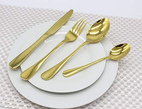 Cutlery Set Gold Plated Stainless Steel 16 Piece Set Forks Spoon Wedding Christmas Dinnerware Glim&Glam