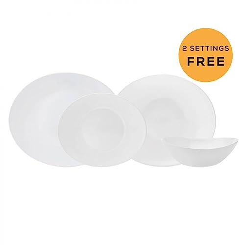 Karaca White Pure 24 Piece Glass Dinnerware Set, 4 Settings with 2 Free, Table Service, Crockery Set, Breakfast Set, Serving Plates, Cake Plates, Bowls, Dessert Plates, Special Dinner