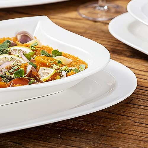 MALACASA Plates and Bowls Set, 12-Piece Dinner Sets Tableware with 6-Piece Porcelain Dinner Plates and 6-Piece Soup Plates, Plate Set for 6, Series Elvira, Ivory White