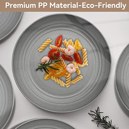 ENSINE 42pcs Plates and Bowls Set Grey, Premium Plastic Camping Dinner Sets with Carry Bag,Unbreakable Dinner Sets for 5 People, Plates, Cups, Bowls & Cutlery Set, Perfect for Picnic, BBQ, Kids