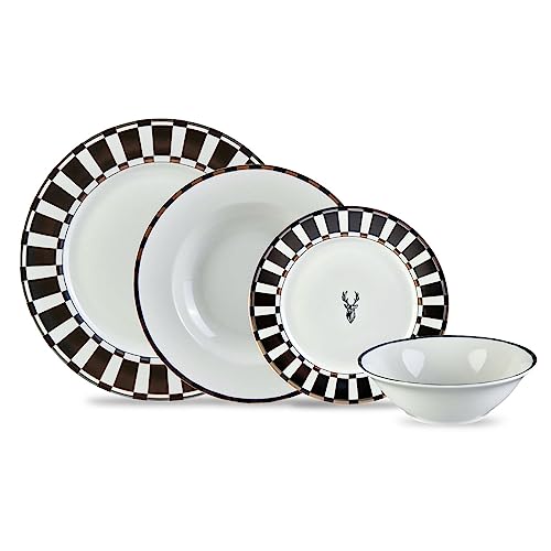 Karaca Aries Black 24 Piece Dinner Set for 6 People, Stylish, Elegant, Black White Borders, Gold and Silver Accents, Dinner Set Porcelain