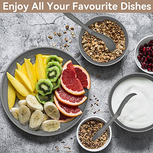 ENSINE 42pcs Plates and Bowls Set Grey, Premium Plastic Camping Dinner Sets with Carry Bag,Unbreakable Dinner Sets for 5 People, Plates, Cups, Bowls & Cutlery Set, Perfect for Picnic, BBQ, Kids