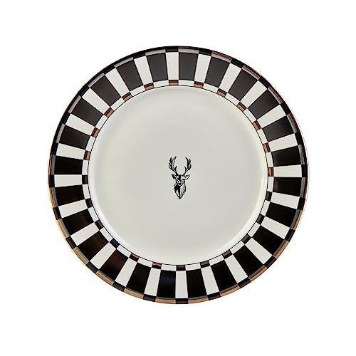 Karaca Aries Black 24 Piece Dinner Set for 6 People, Stylish, Elegant, Black White Borders, Gold and Silver Accents, Dinner Set Porcelain