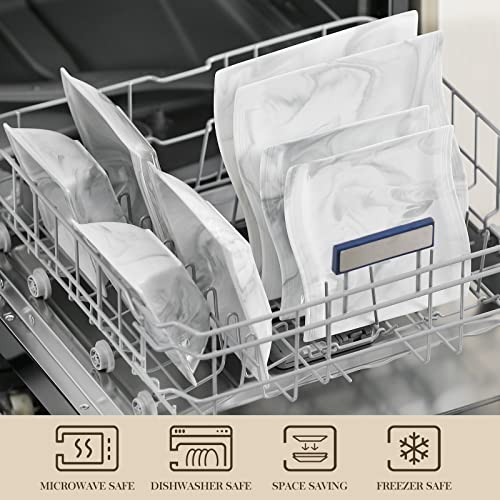 MALACASA Dinner Set for 4, 16 Piece Plates and Bowls Set, Square Tableware Porcelain Dinnerware Sets with 4 Piece Dinner Plates/Dessert Plates/Soup Plates/Bowls, Series Flora, Marble Grey