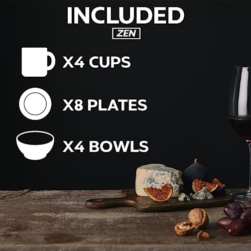 Xtremeauto 16pc Dinner Set Plates and Bowls Set - Dinnerware Sets Melamine Bowl, Plate & Mugs Crockery Plate Set Dining Tableware Dishes, Dishwasher Safe Set Caravan (Zen 16pc Set)