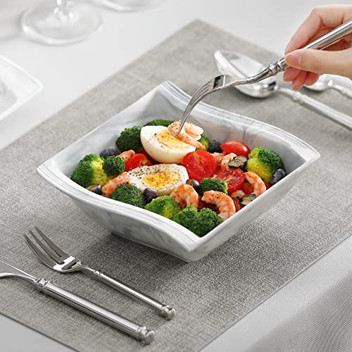MALACASA Dinner Set for 4, 16 Piece Plates and Bowls Set, Square Tableware Porcelain Dinnerware Sets with 4 Piece Dinner Plates/Dessert Plates/Soup Plates/Bowls, Series Flora, Marble Grey