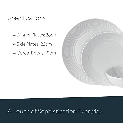Royal Doulton Gordon Ramsay Maze White Collection Stoneware Set of 12 - Dinner Plates, Side Plates, & Cereal Bowls Ideal for Breakfast, Lunch and Dinner