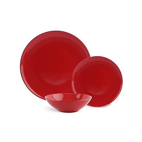 Amazon Basics 18-Piece Stoneware Dinnerware Set - Fire Engine Red, Service for 6