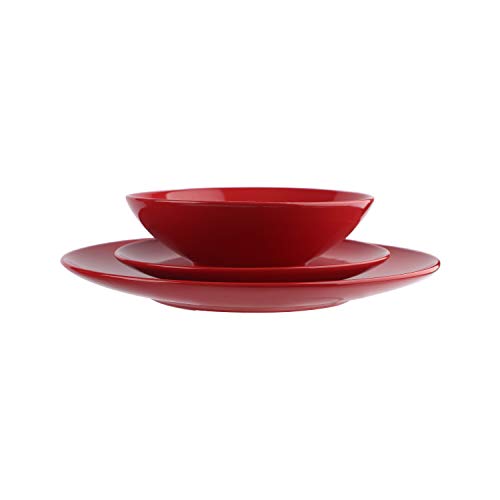 Amazon Basics 18-Piece Stoneware Dinnerware Set - Fire Engine Red, Service for 6