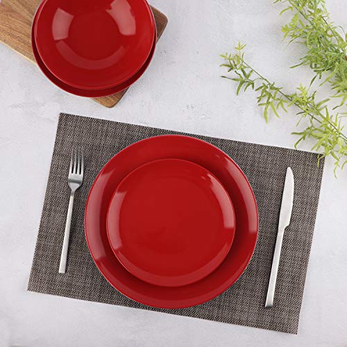 Amazon Basics 18-Piece Stoneware Dinnerware Set - Fire Engine Red, Service for 6