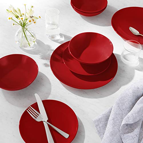Amazon Basics 18-Piece Stoneware Dinnerware Set - Fire Engine Red, Service for 6