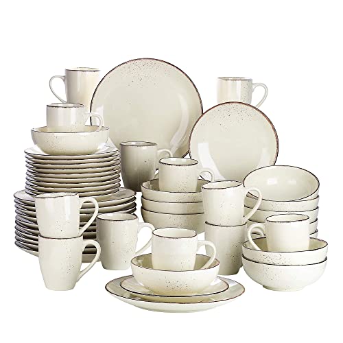 vancasso Navia Nature Dinner Set, Stoneware Vintage Look Cream Dinnerware Tableware, 48 Pieces Dinner Service Set for 12, Include Dinner Plate, Dessert Plate, Cereal Bowl and Mug