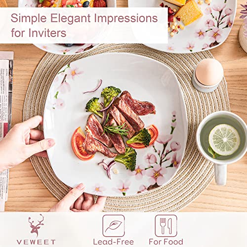 VEWEET 'Annie' 20-Piece Dinner Set Ivory White Porcelain Pink Floral Pattern Kitchen Decor Dinnerware Set Including Egg Cups/Mugs/Bowls/Dessert Plates/Dinner Plates Service for 4