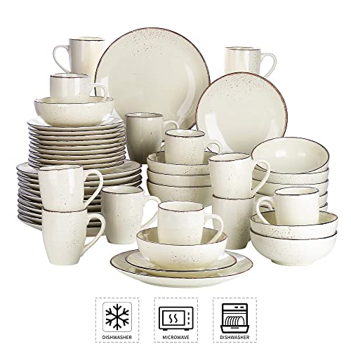 vancasso Navia Nature Dinner Set, Stoneware Vintage Look Cream Dinnerware Tableware, 48 Pieces Dinner Service Set for 12, Include Dinner Plate, Dessert Plate, Cereal Bowl and Mug
