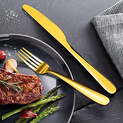 18 PC Plastic Metallic Shiny Cutlery Set Tableware Dinnerware Flatware Forks Spoons Knife Birthday Party Wedding Dessert Picnic BBQ Christmas Anniversary Cater Reusable Kitchen Crockery Color (Gold)