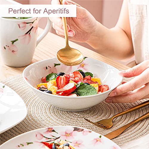 VEWEET 'Annie' 20-Piece Dinner Set Ivory White Porcelain Pink Floral Pattern Kitchen Decor Dinnerware Set Including Egg Cups/Mugs/Bowls/Dessert Plates/Dinner Plates Service for 4