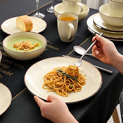 vancasso Navia Nature Dinner Set, Stoneware Vintage Look Cream Dinnerware Tableware, 48 Pieces Dinner Service Set for 12, Include Dinner Plate, Dessert Plate, Cereal Bowl and Mug