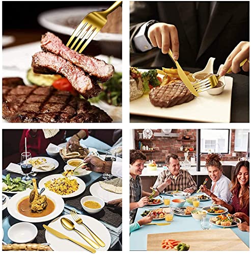 18 PC Plastic Metallic Shiny Cutlery Set Tableware Dinnerware Flatware Forks Spoons Knife Birthday Party Wedding Dessert Picnic BBQ Christmas Anniversary Cater Reusable Kitchen Crockery Color (Gold)